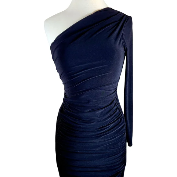 NWT CLUB L London DOLL Maxi Dress One Shoulder Ruched Split Hem Stretch Jersey 8 - Picture 7 of 16